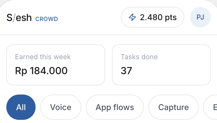 Preview of Slesh Crowd: earnings, task filters, coming soon